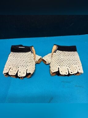 Vtg Schwinn Crochet Bike Padded Leather Cyclist Gloves Fingerless Punk 90s Large